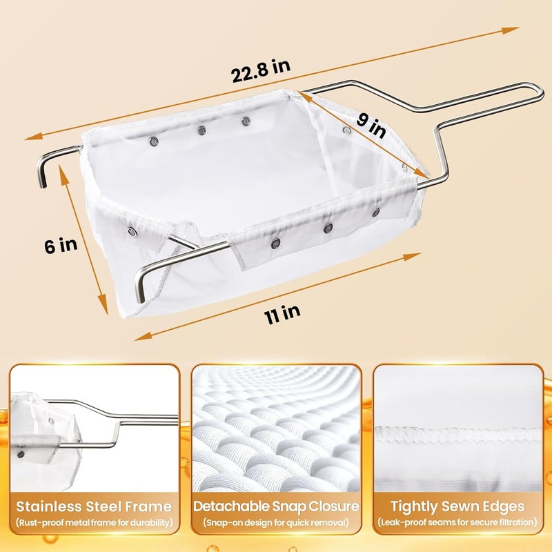 Willgoon Fryer Filter Bag & Frame Set, Reusable Oil Strainer for 70 lb Cooking Oil, Fine Mesh to Capture Crumbs, Durable for Home & Commercial Use, with 1 Professional Food Thermometer - Image 2